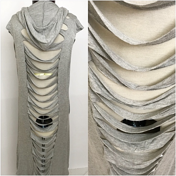 Distressed Duster Cardi Coverup Vest Hoodie OS SML - Picture 7 of 8